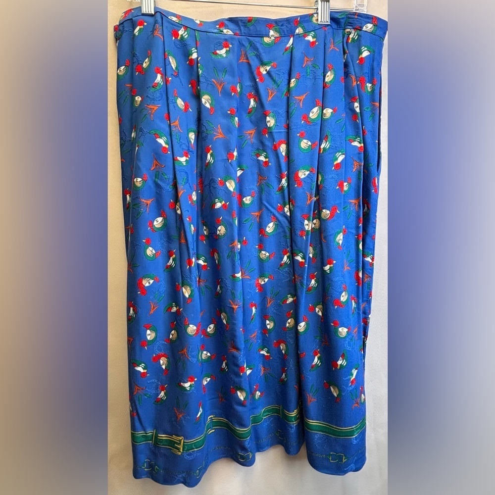 CHAUS Woman Vintage 1980-90s Pleated Hunting Skirt with Duck Print Size 20